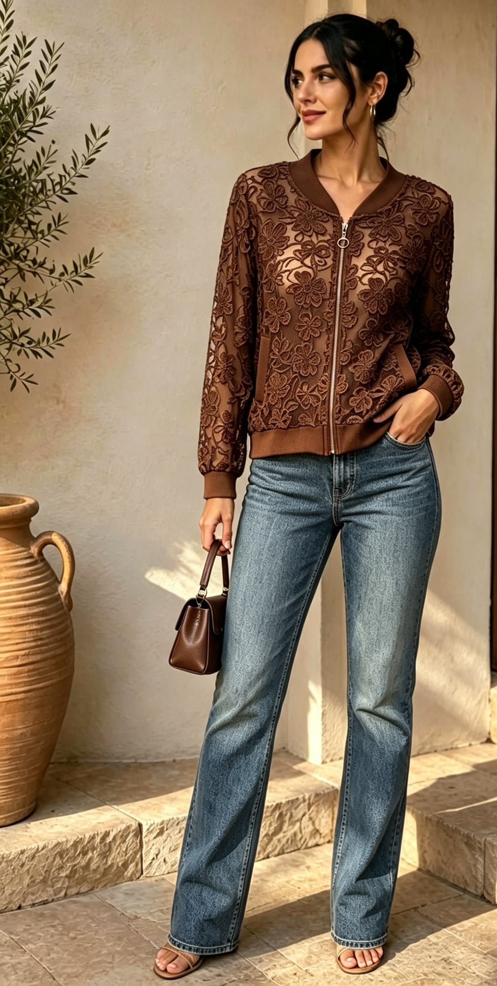 Natural Luxe Lace Bomber Jacket