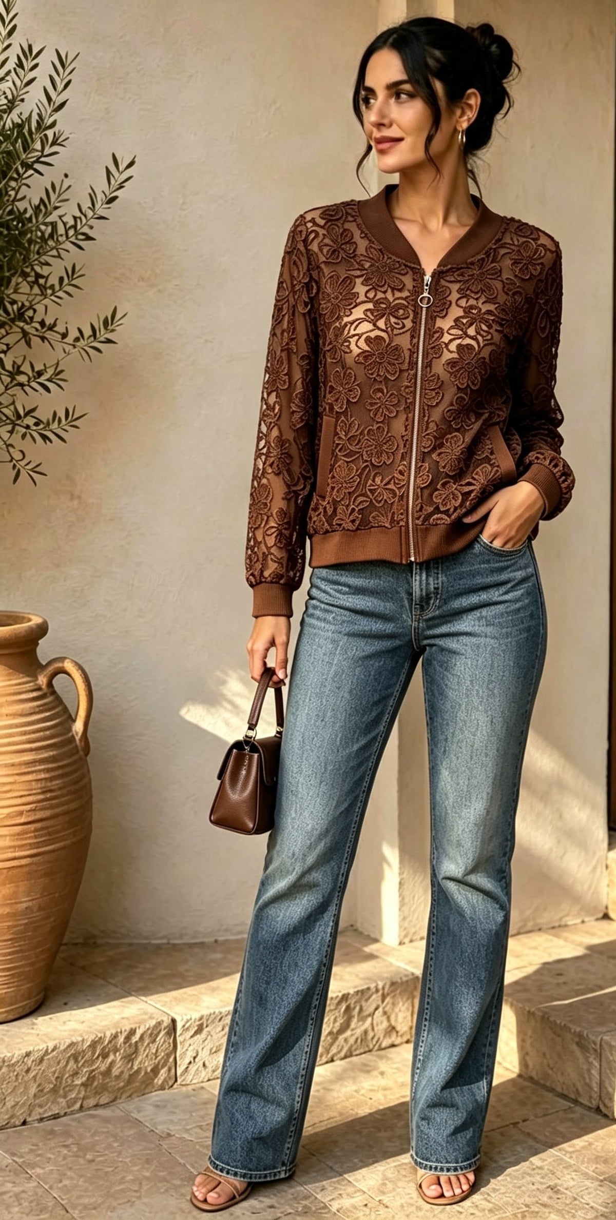 Natural Luxe Lace Bomber Jacket