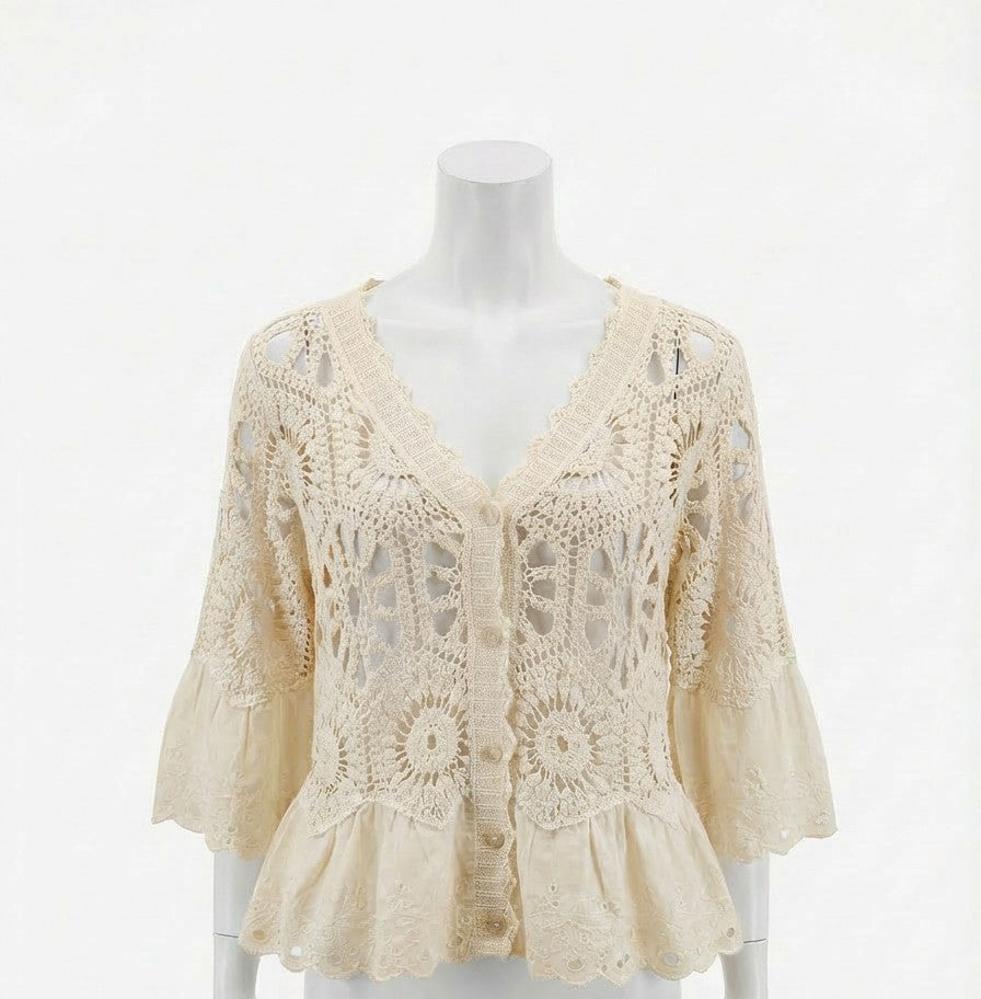 Floral Crochet Button Up Cardigan