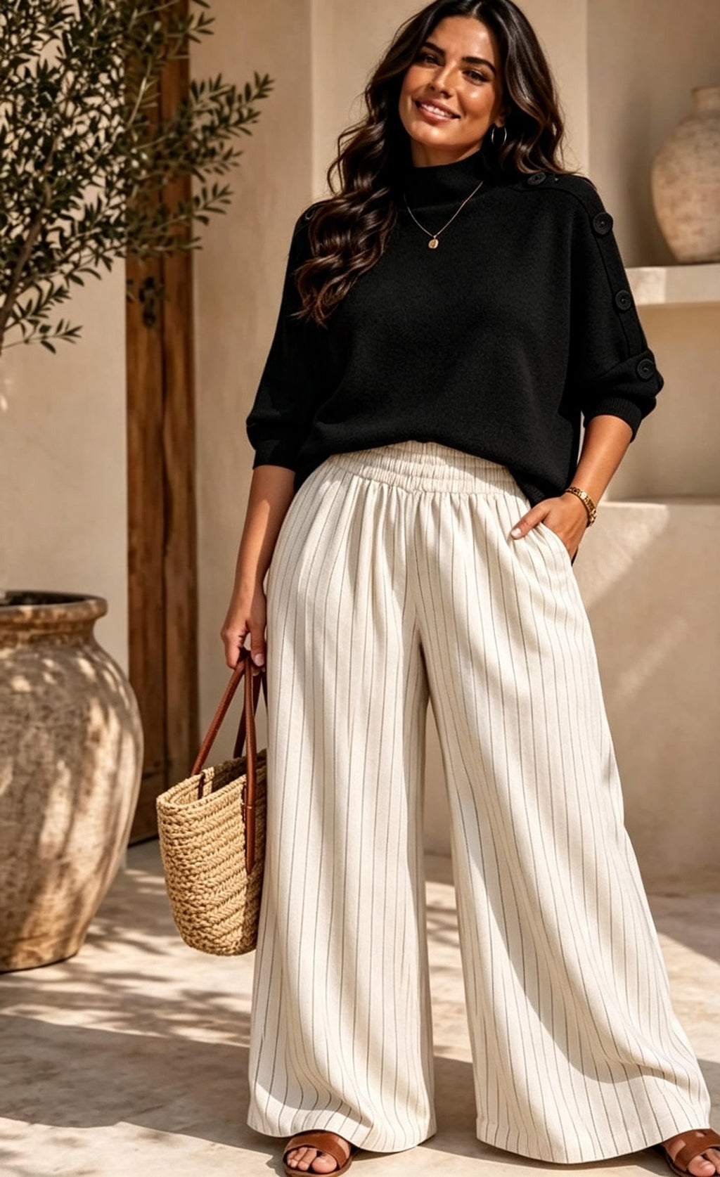 Short Sleeve High Neck Button Detail Jumper