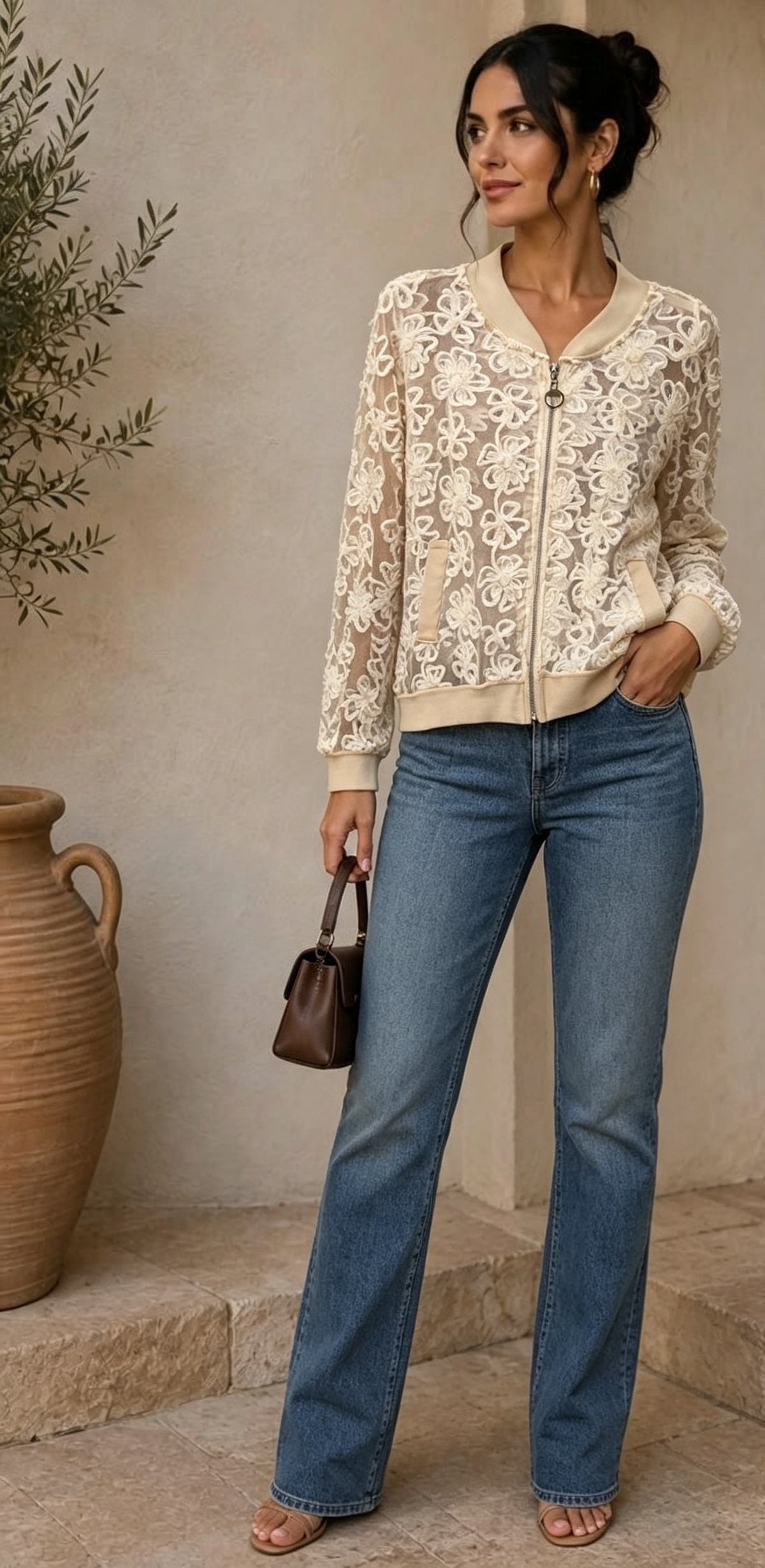 Natural Luxe Lace Bomber Jacket