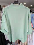 Short Sleeve High Neck Button Detail Jumper