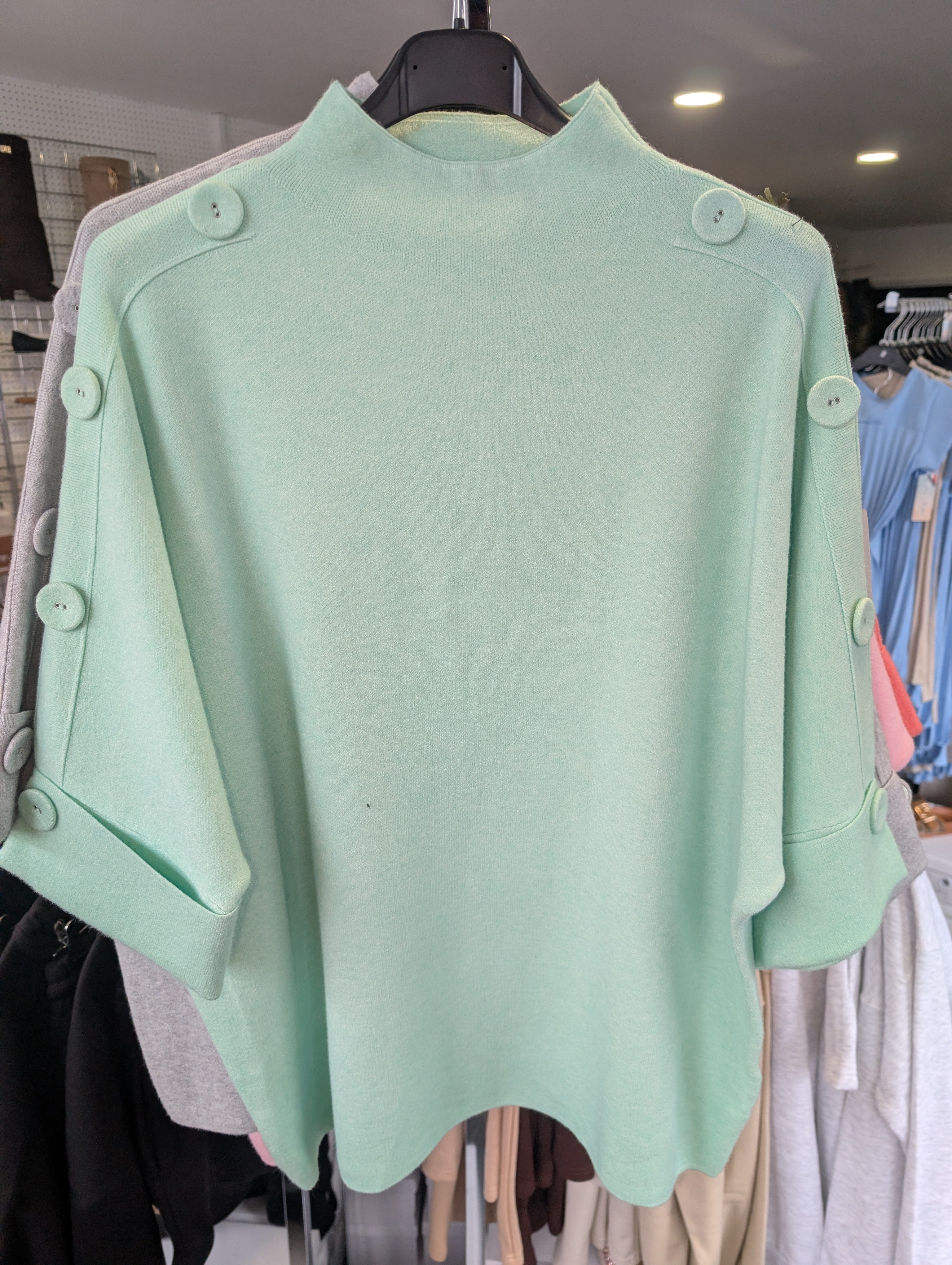 Short Sleeve High Neck Button Detail Jumper