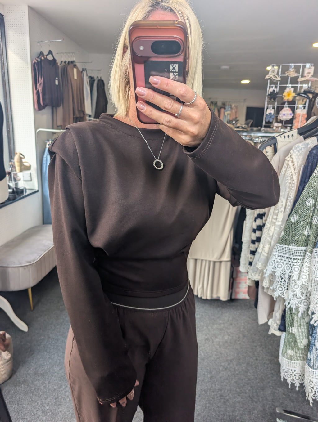Shoulder Pad Detailed Cinched-Waist Top