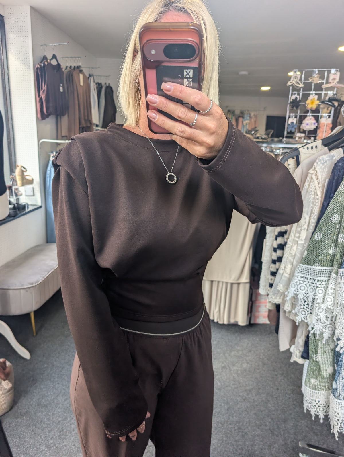 Shoulder Pad Detailed Cinched-Waist Top