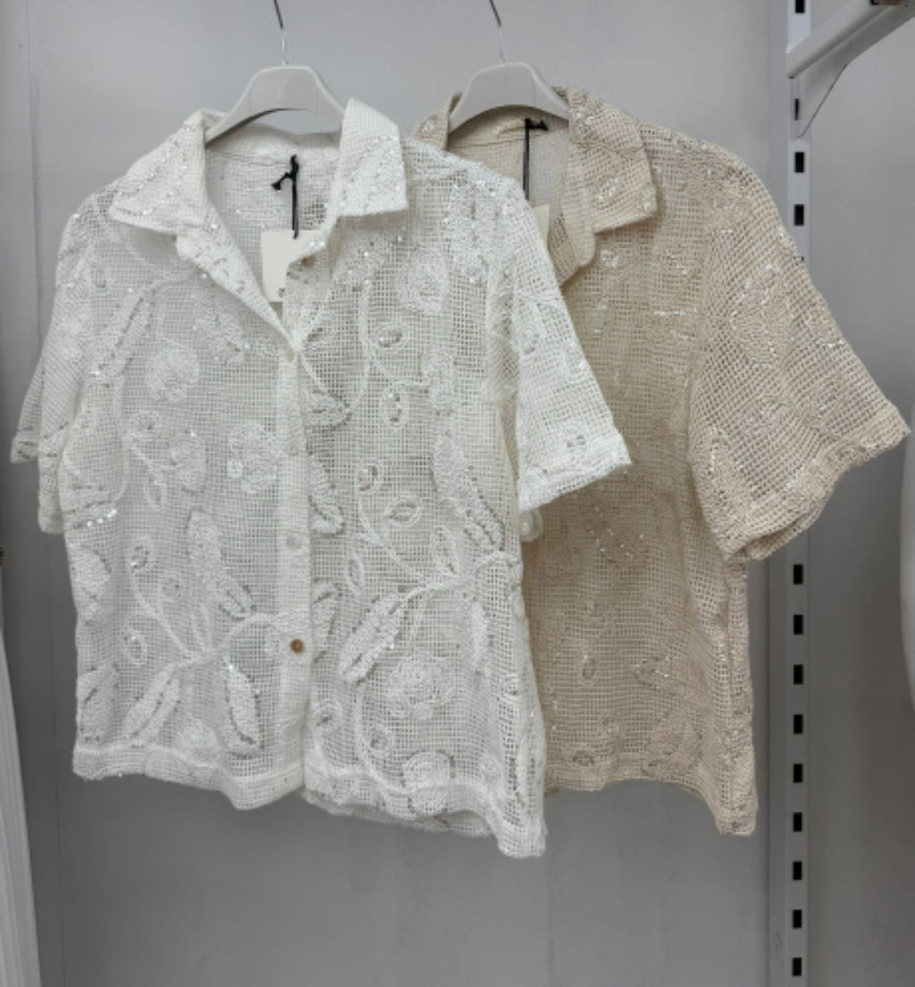 Monica Mesh Shirt Sequin Detail Top