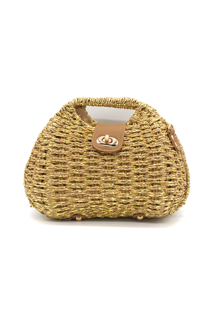 Gold Detail Wicker Hard Shell Handbag