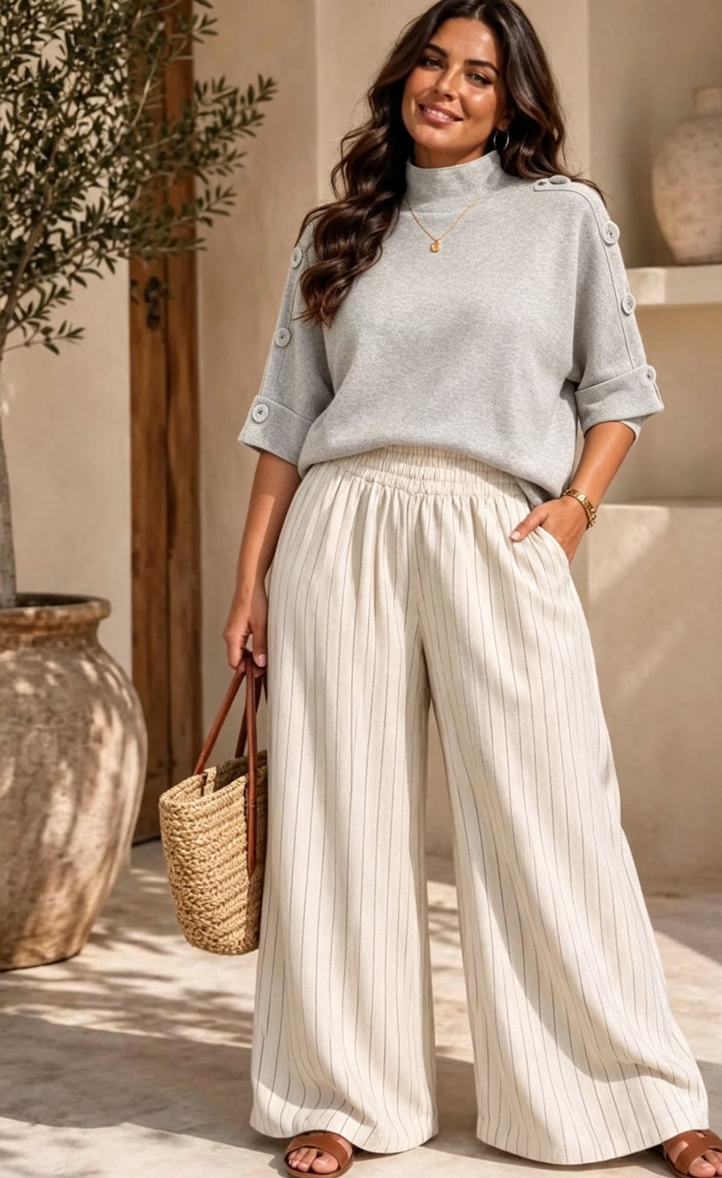 Short Sleeve High Neck Button Detail Jumper