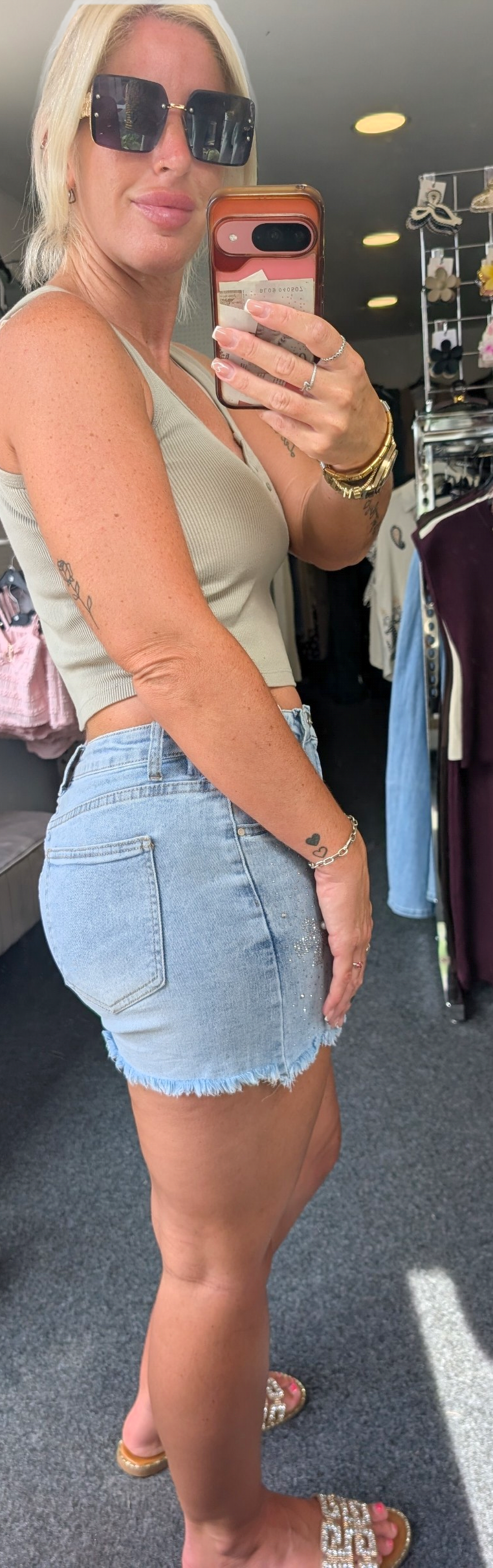 Blue Denim Shorts Decorated Diamante Bow