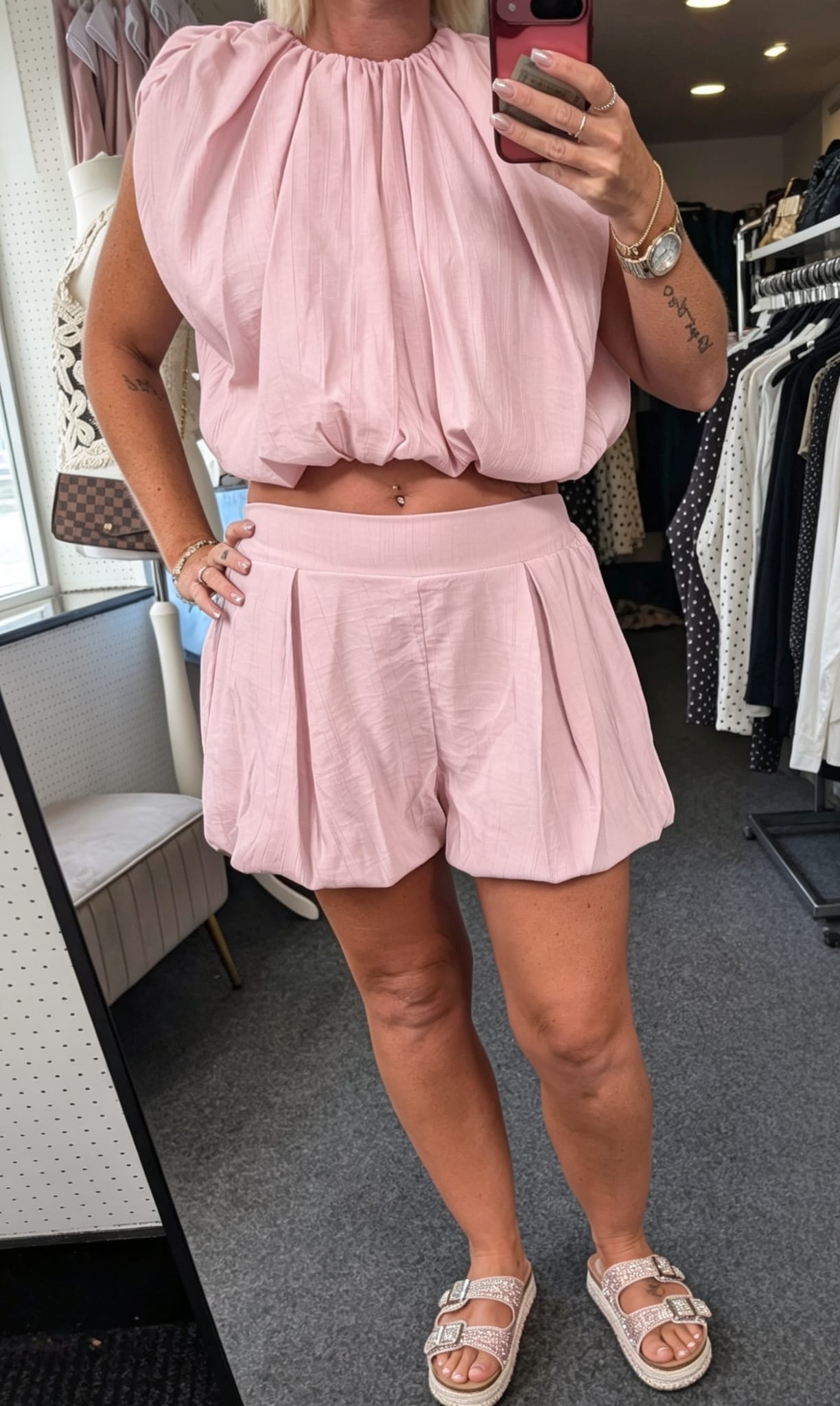 Balloon Hem Crop Top And Shorts Set