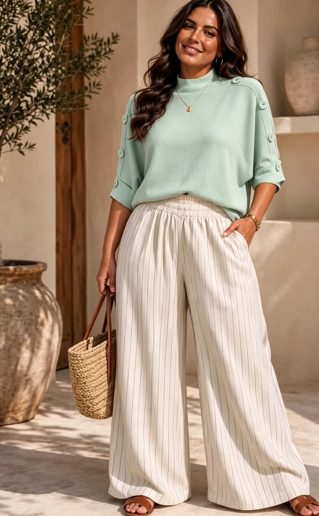 Short Sleeve High Neck Button Detail Jumper