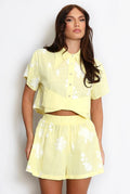 Bow Hen Embroidered Cropped Blouse And Short Set