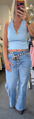 Fine Knit V Neck Top With Metal Detail