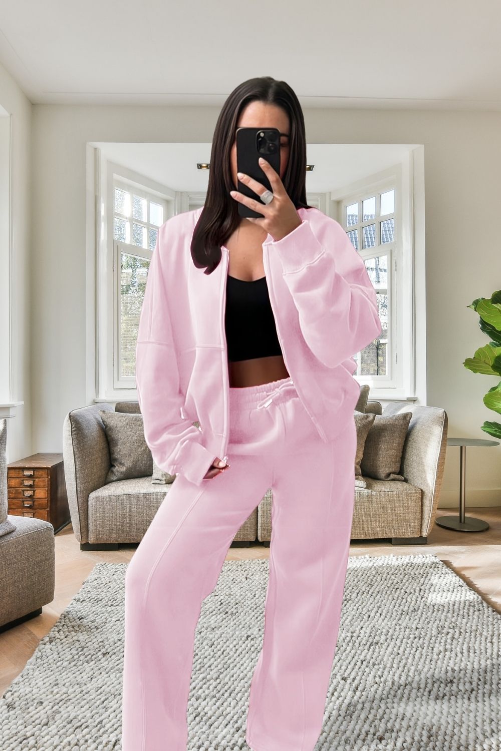 Fleece Zip Front Bomber Sweatshirt & Joggers Loungewear Co-Ord Set