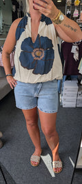 Flower Print Bubble Hem Top
