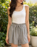 Elasticated Waist Striped Drawstring Shorts