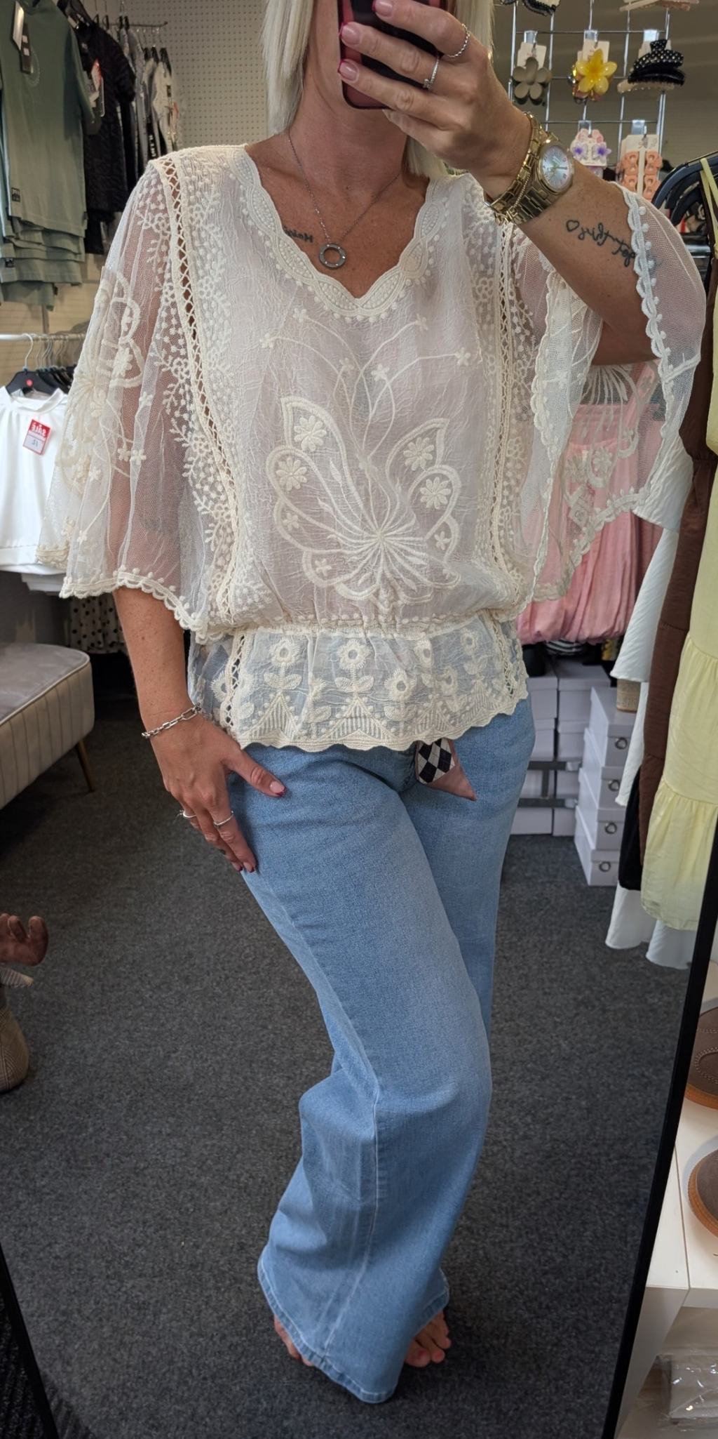Floral Lace Butterfly Sleeve Blouse