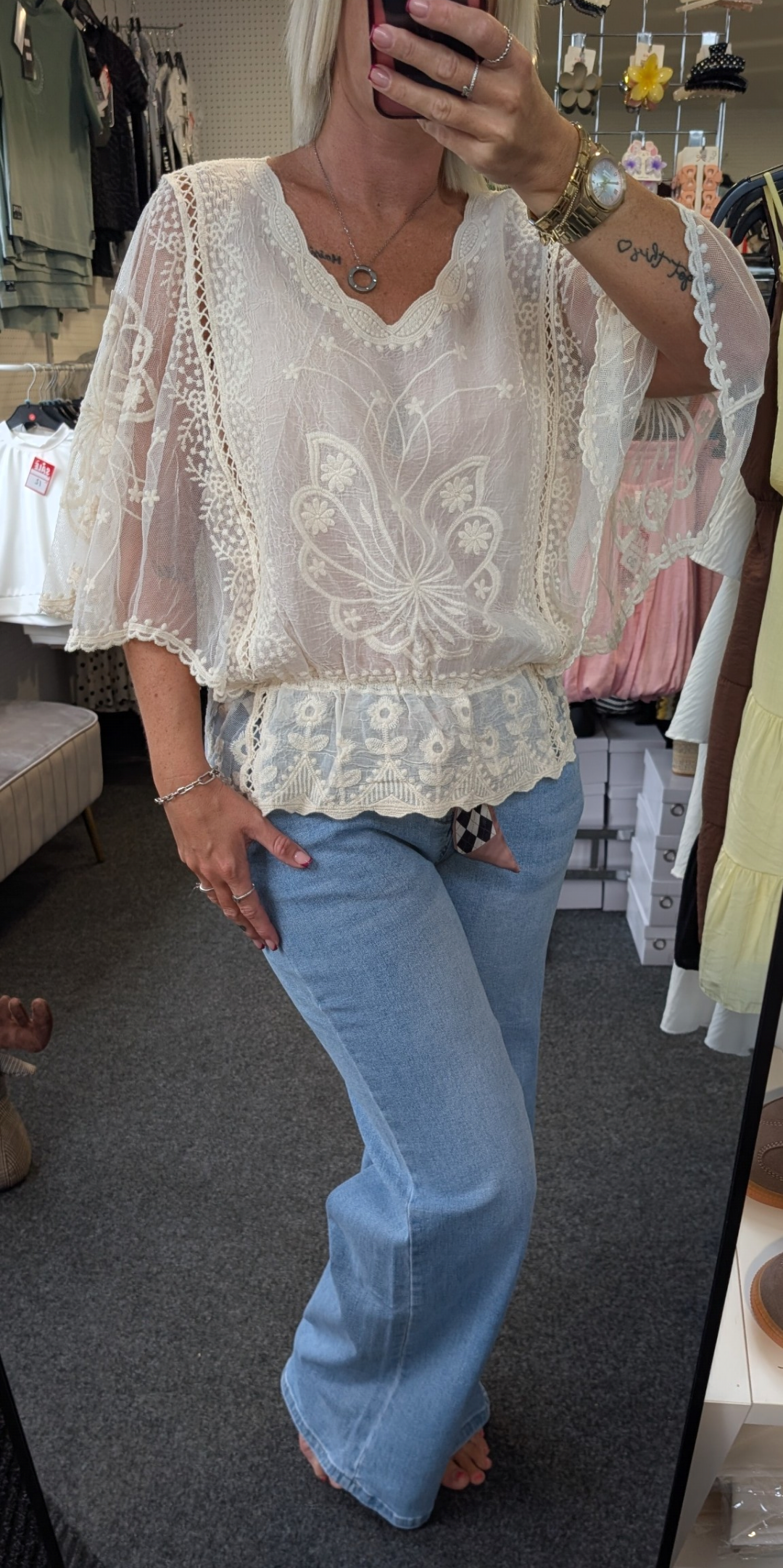 Floral Lace Butterfly Sleeve Blouse