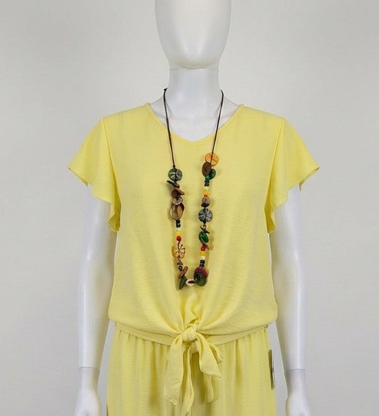 Tie Waist Blouse With Necklace