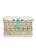 Aqua Shell Crochet Woven Clutch Bag