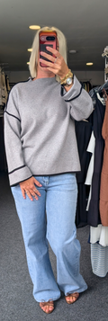 Turtle Neck Contrast Piping Jumper