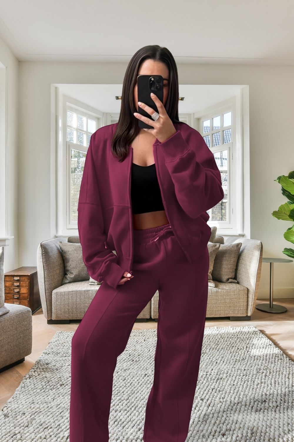 Fleece Zip Front Bomber Sweatshirt & Joggers Loungewear Co-Ord Set