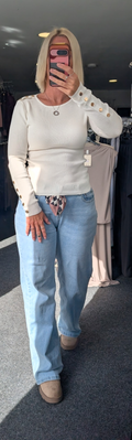 Cream Round Neck Fine Knit Jumper With Button Detail