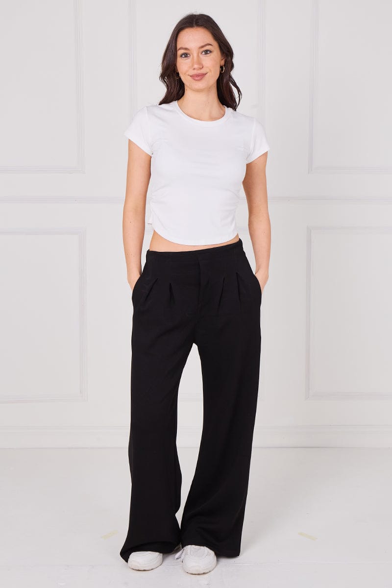 Elasticated Waist Wide Leg Pleat Trouser