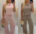 Padded Shoulder Top And Trousers Set