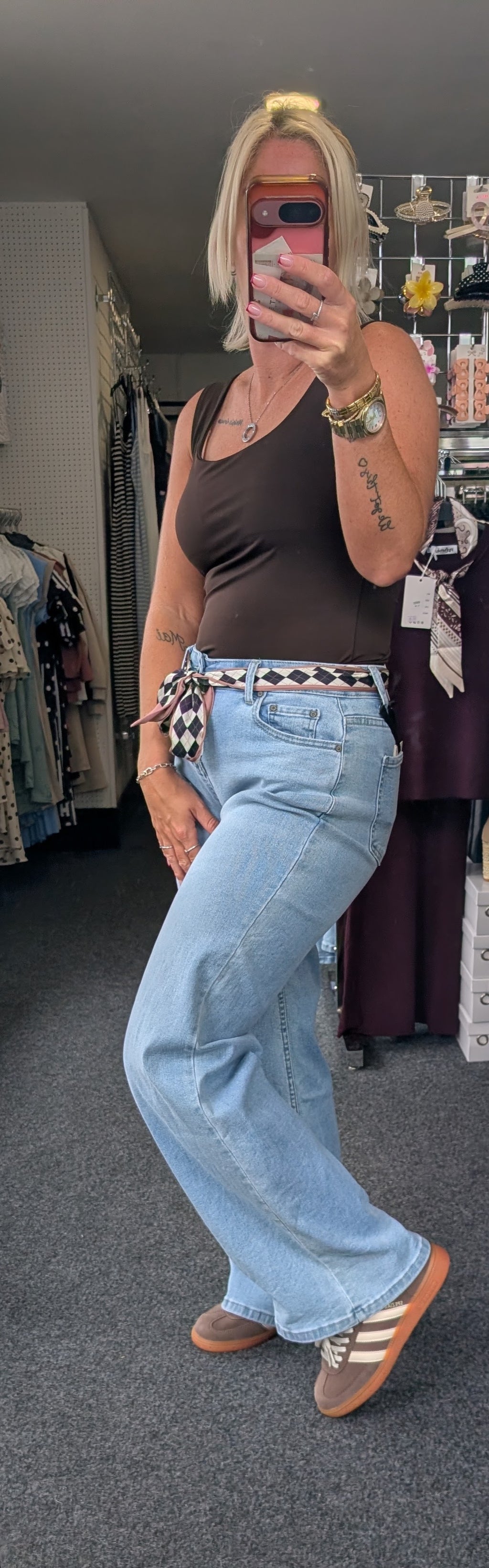 Light Wash Jeans With Scarf Belt