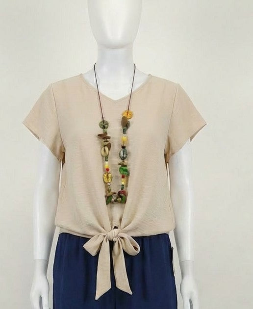 Tie Waist Blouse With Necklace