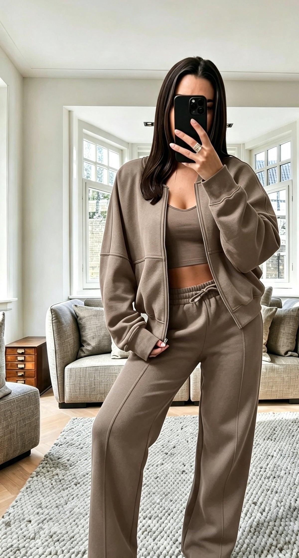 Fleece Zip Front Bomber Sweatshirt & Joggers Loungewear Co-Ord Set