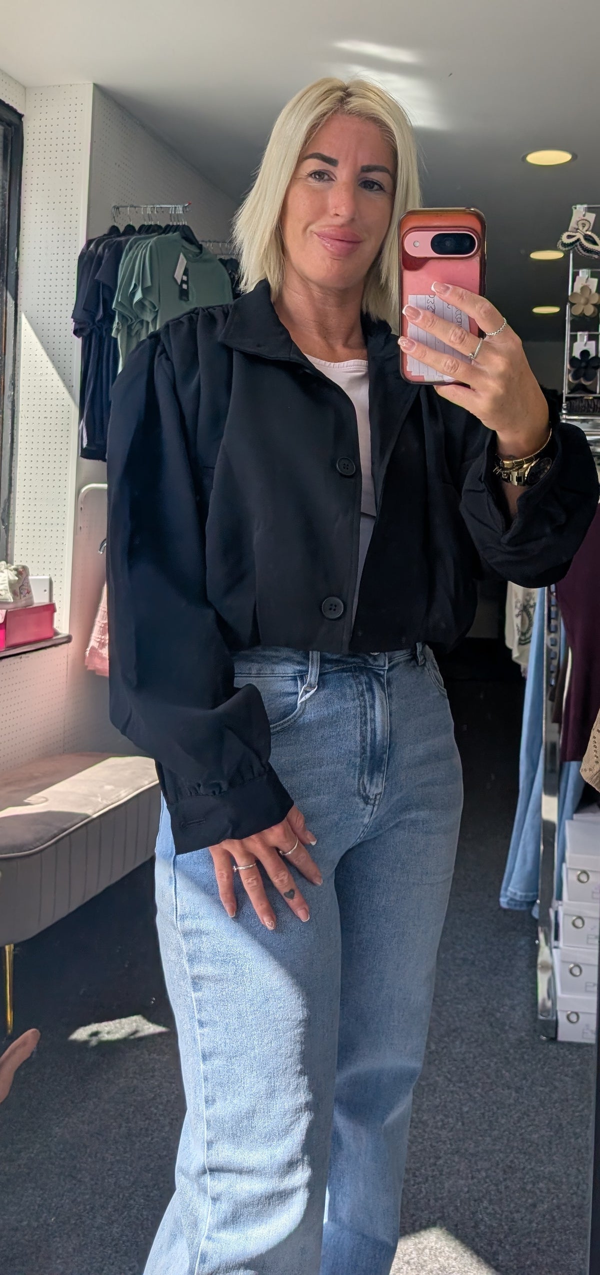 Zara Inspired Cropped Jacket With Ruched Shoulder Detail