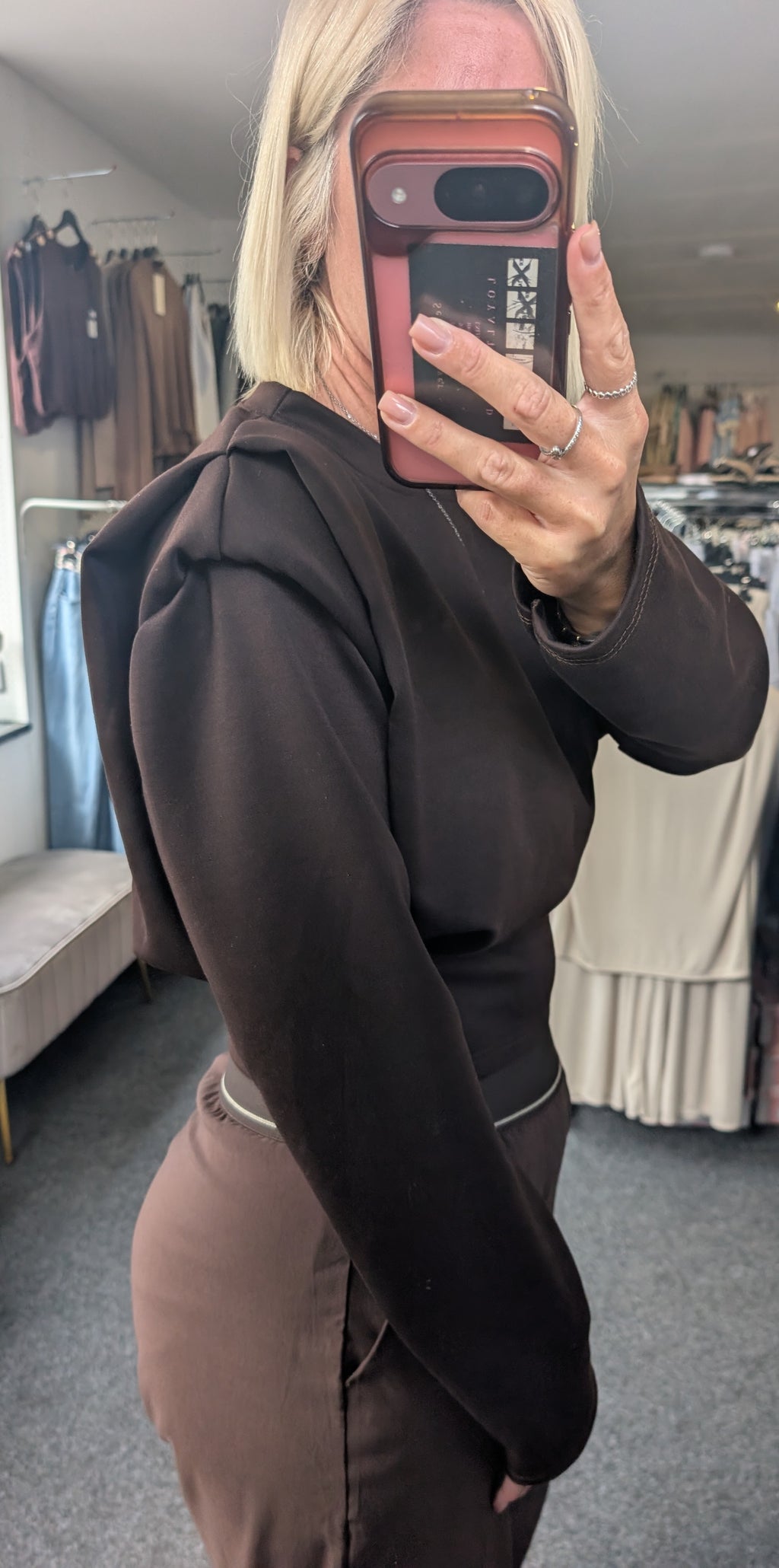 Shoulder Pad Detailed Cinched-Waist Top