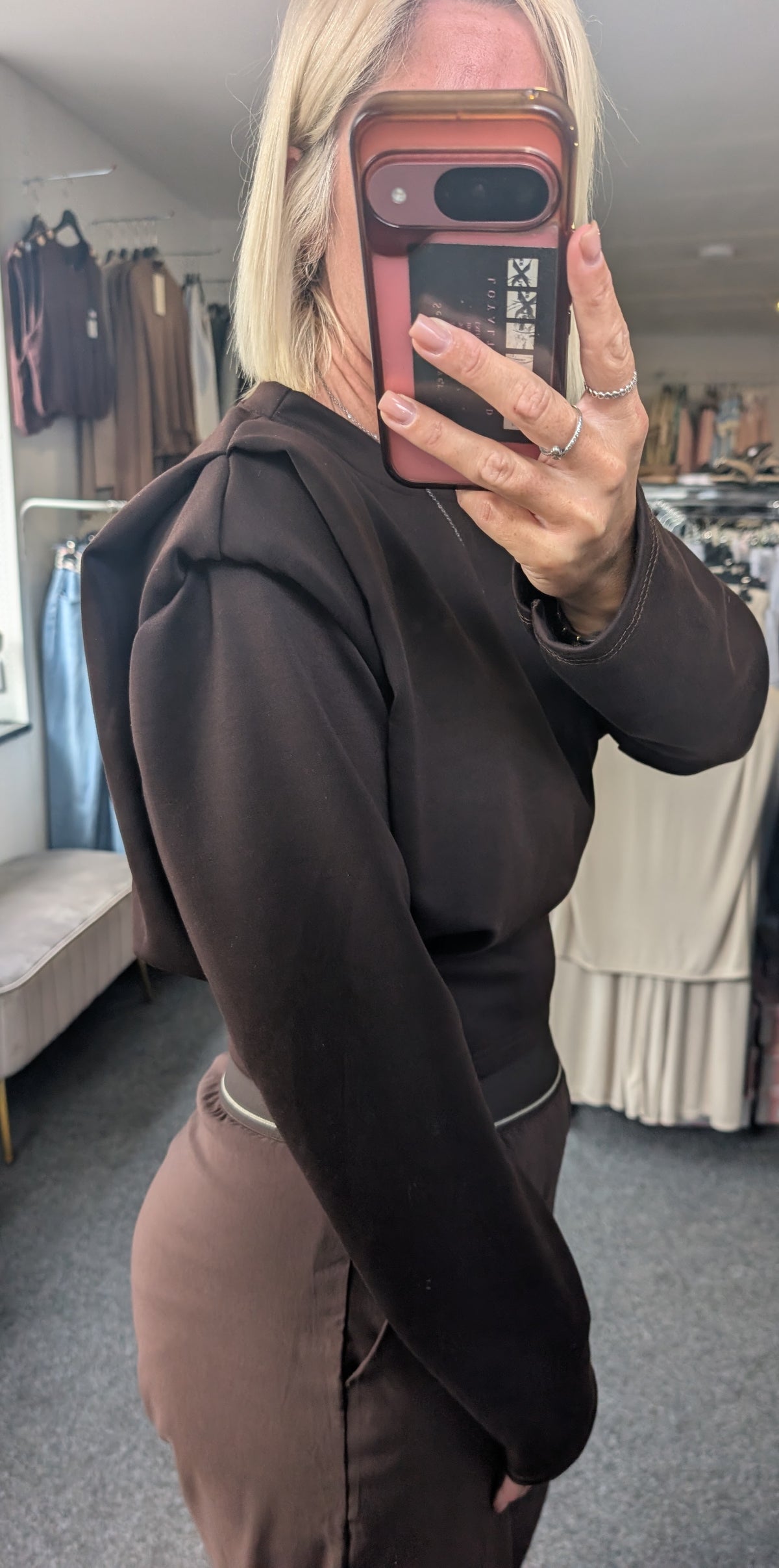 Shoulder Pad Detailed Cinched-Waist Top