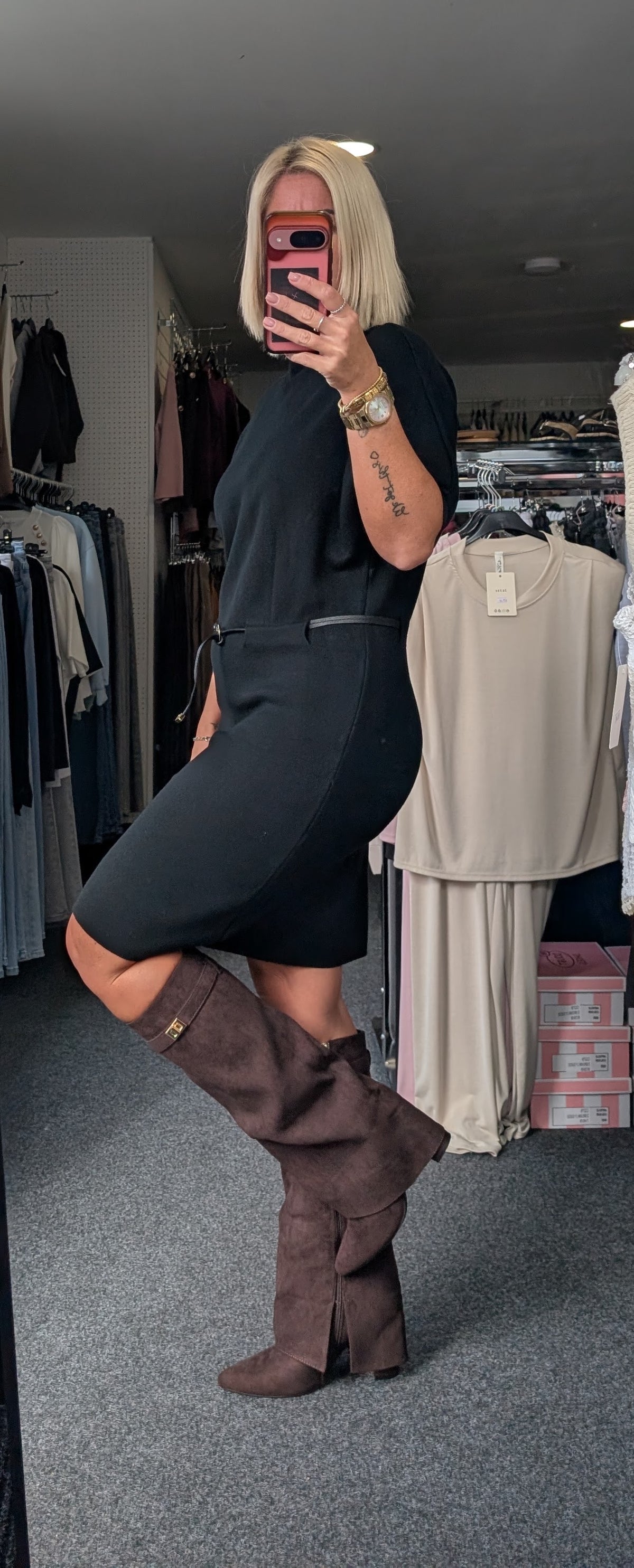 Fine Knit Dress With Belt Detail