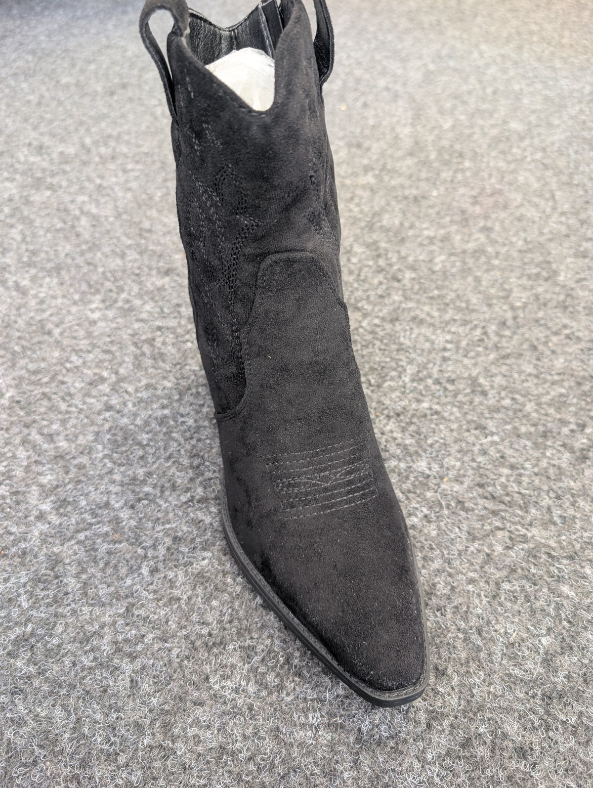 Black Faux Suede Embroidered Western Pointed Toe Cowboy Boots