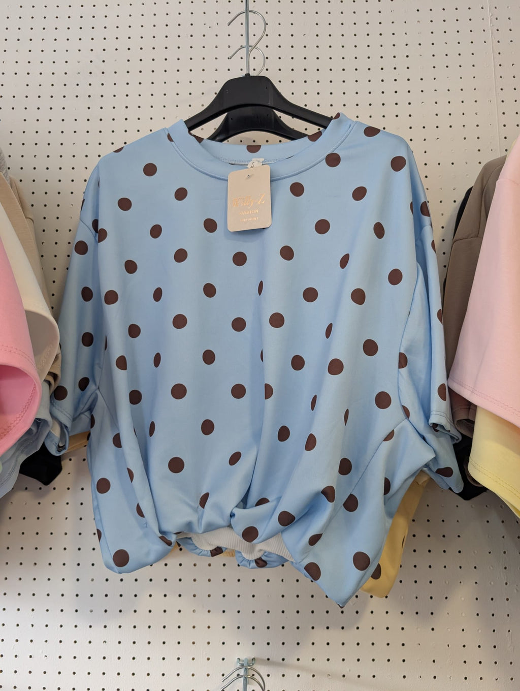 Polka Dot Bubble Hem Cropped Scuba Top