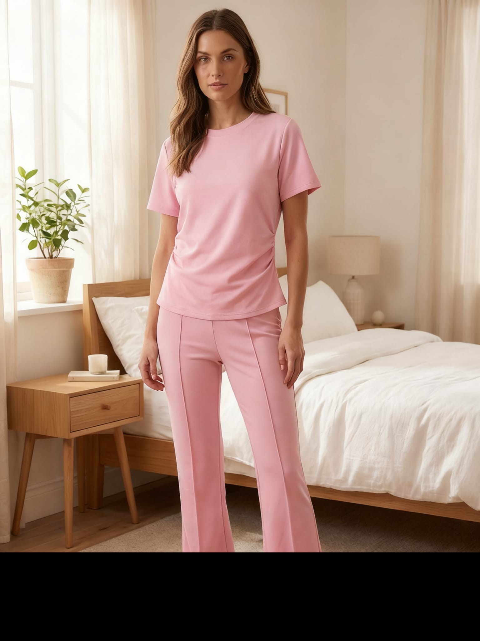 Cinched Waist Top and Pleated Trousers Set