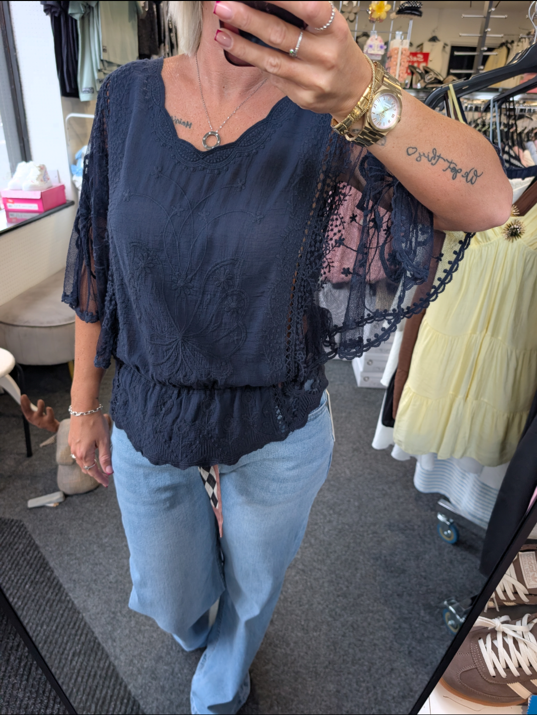 Floral Lace Butterfly Sleeve Blouse
