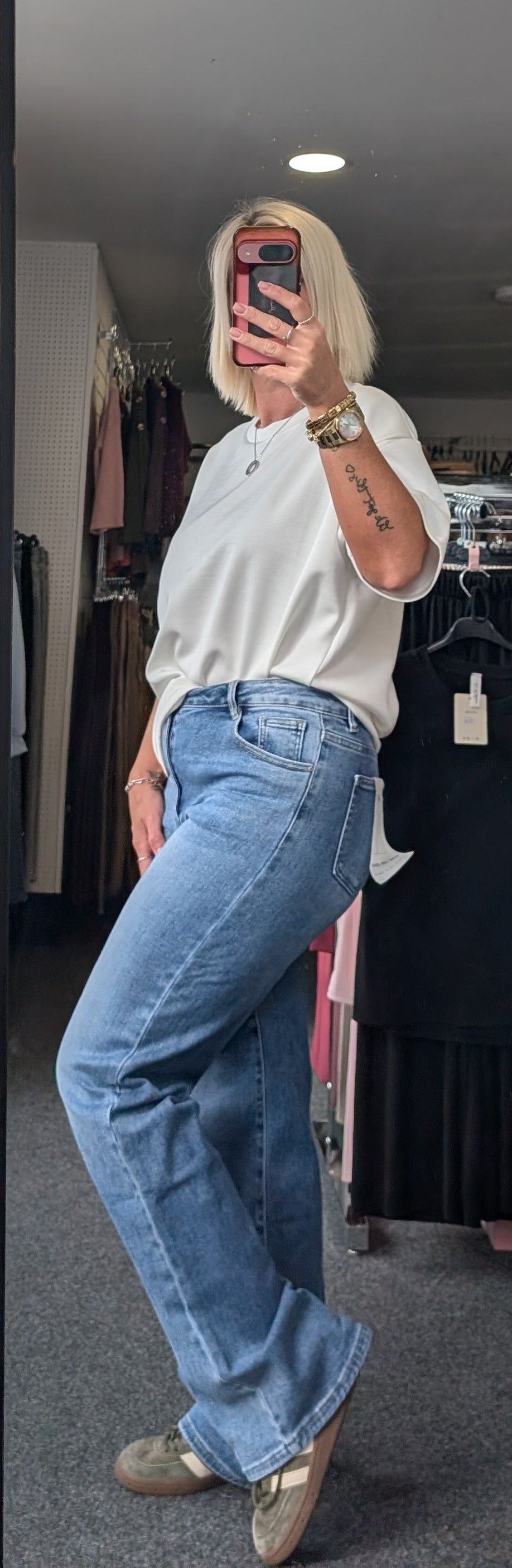 Blue Stretch Wide Leg Jeans