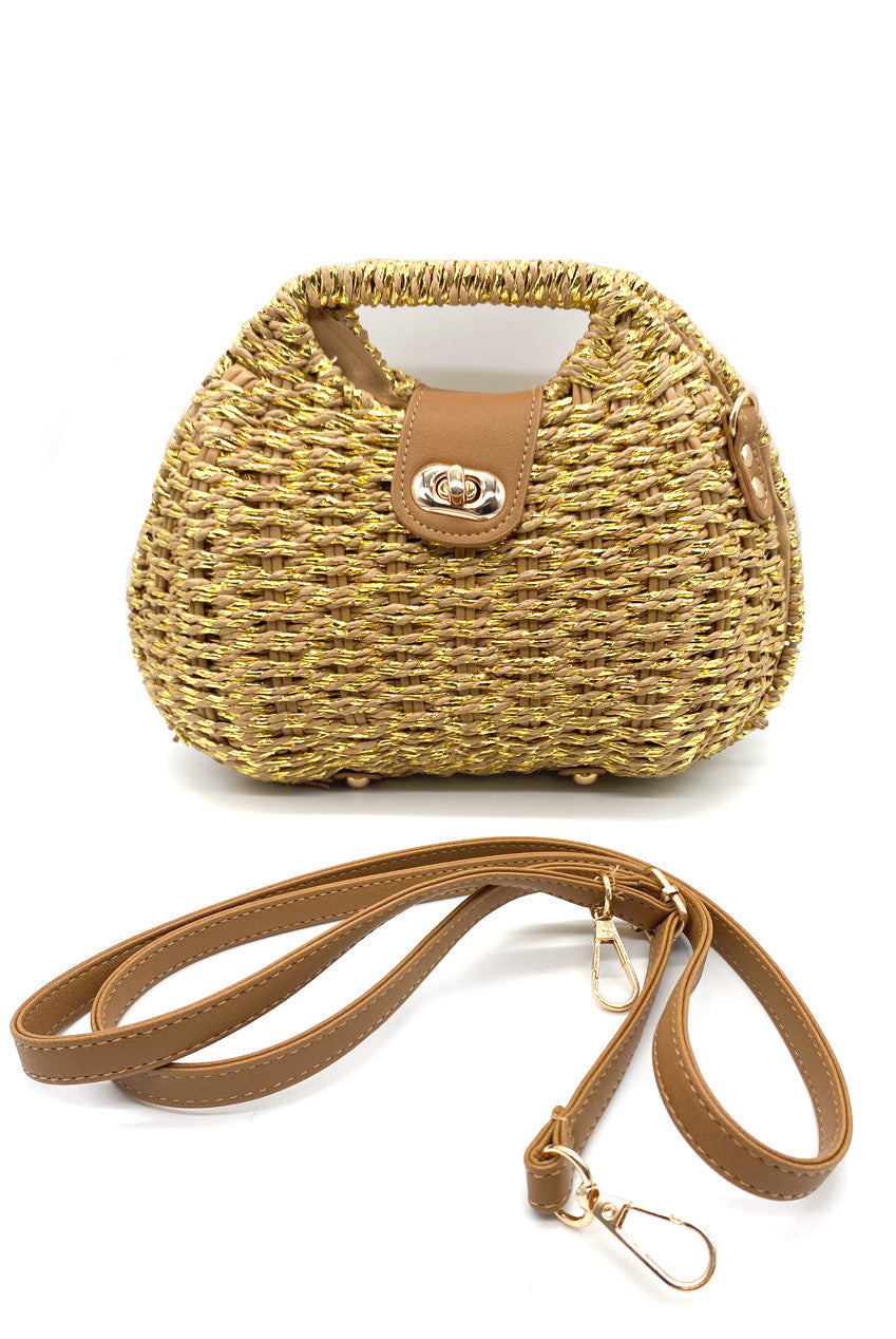 Gold Detail Wicker Hard Shell Handbag