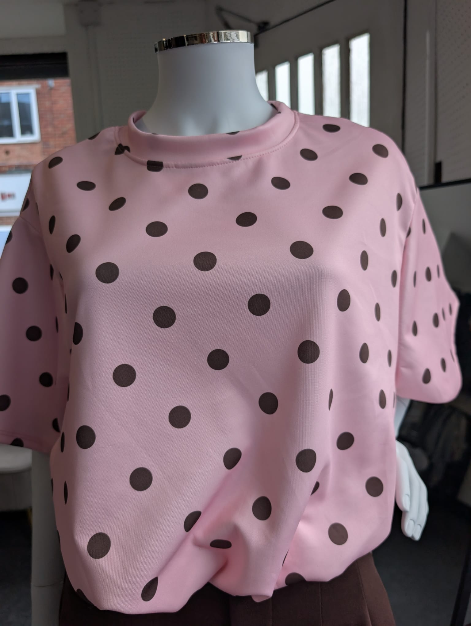 Polka Dot Bubble Hem Cropped Scuba Top