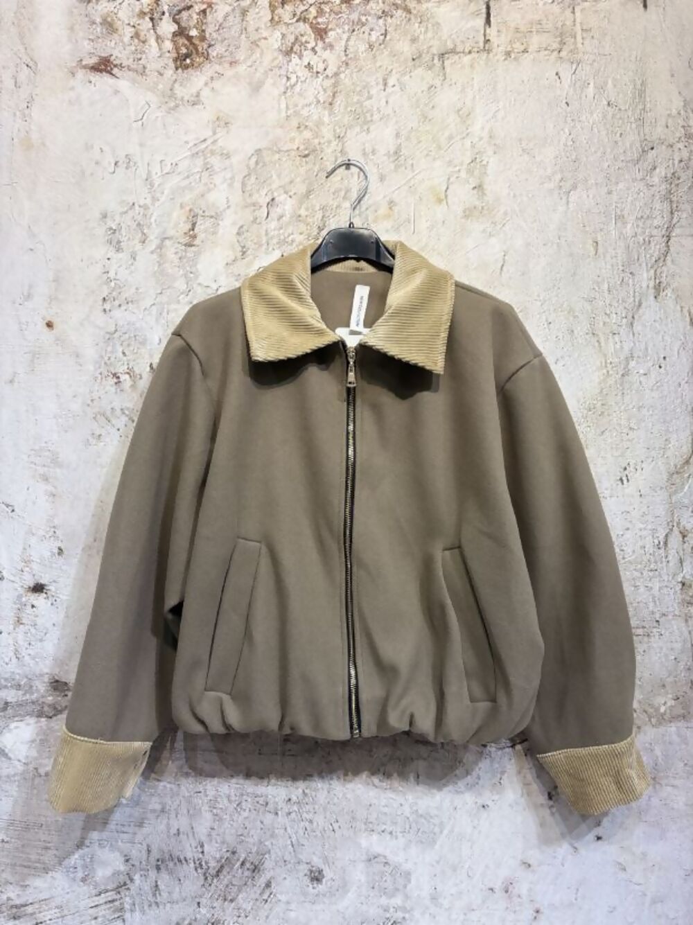 Cropped Corduroy Cuff And Collar Bomber Jacket