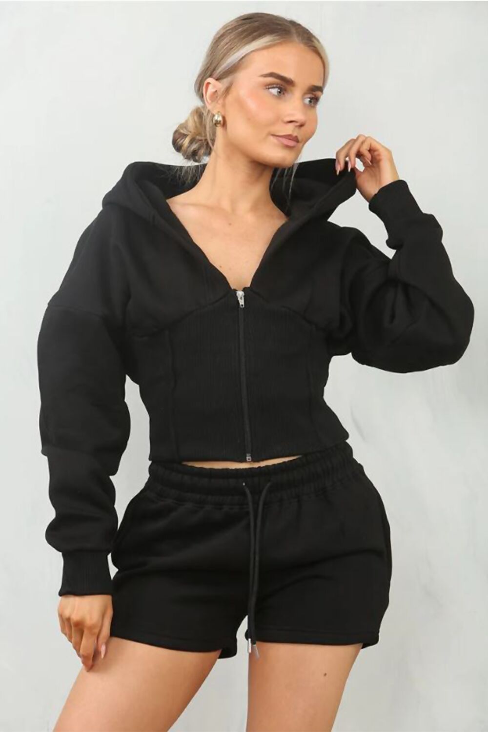 Ribbed Corset Fit Hooded Short Set